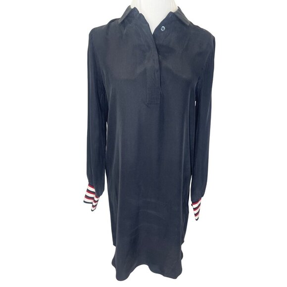 Equipment Silk Dress with Banded Sleeves Black Long Sleeve Ladies Size S/P - Picture 8 of 9